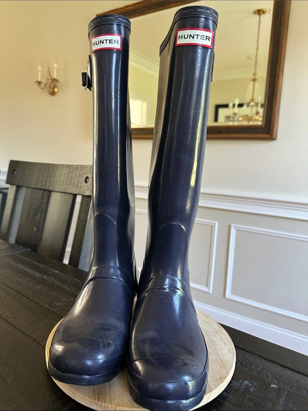 Hunter Glossy Tall deep purple waterproof wellyRain Boots -size 7m